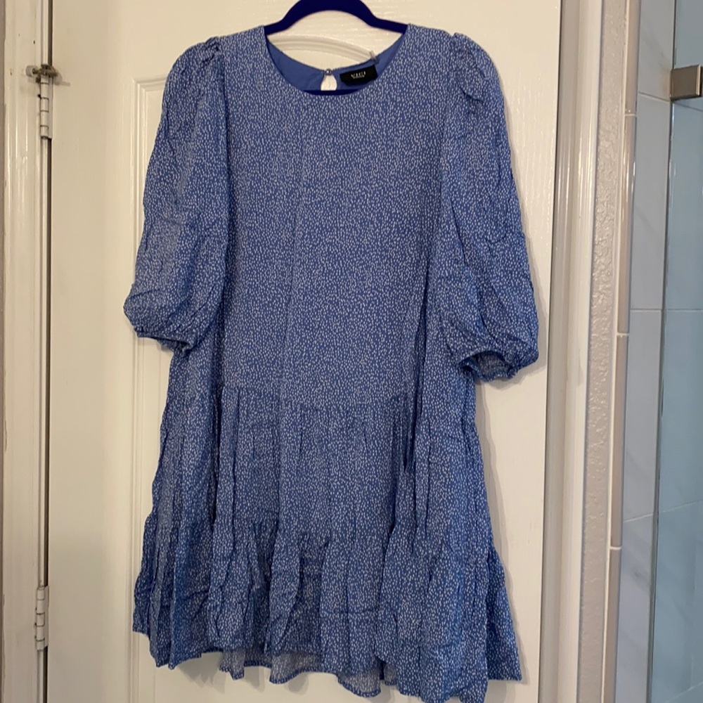 Long sleeved light blue mini boho dress